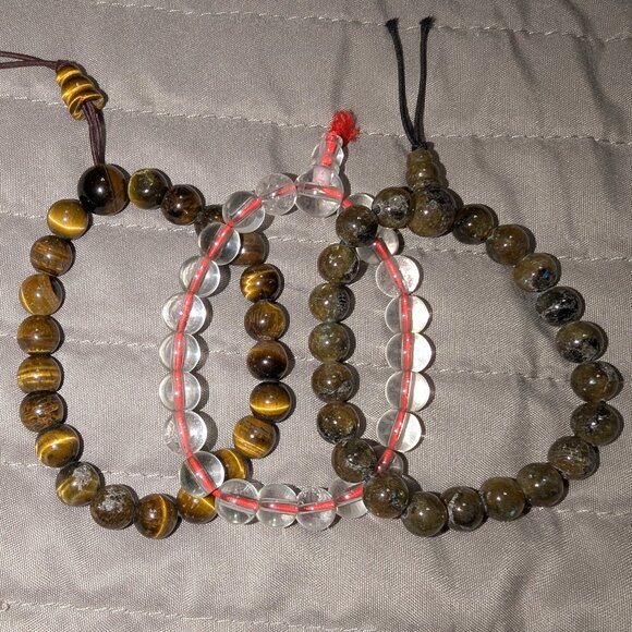 $3 with Bundle ~ Natural Stone Bead Bracelets Trio 5018 - Picture 1 of 3
